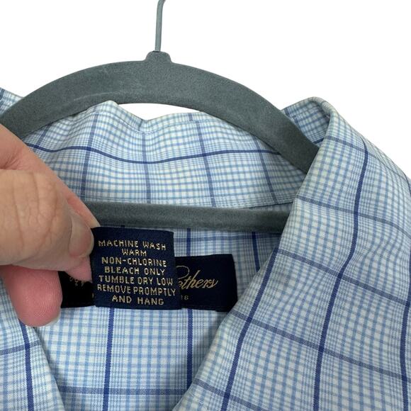 Brooks Brothers Non-Iron Short Sleeve Button Down Shirt Blue Windowpane Check XL - Picture 3 of 6